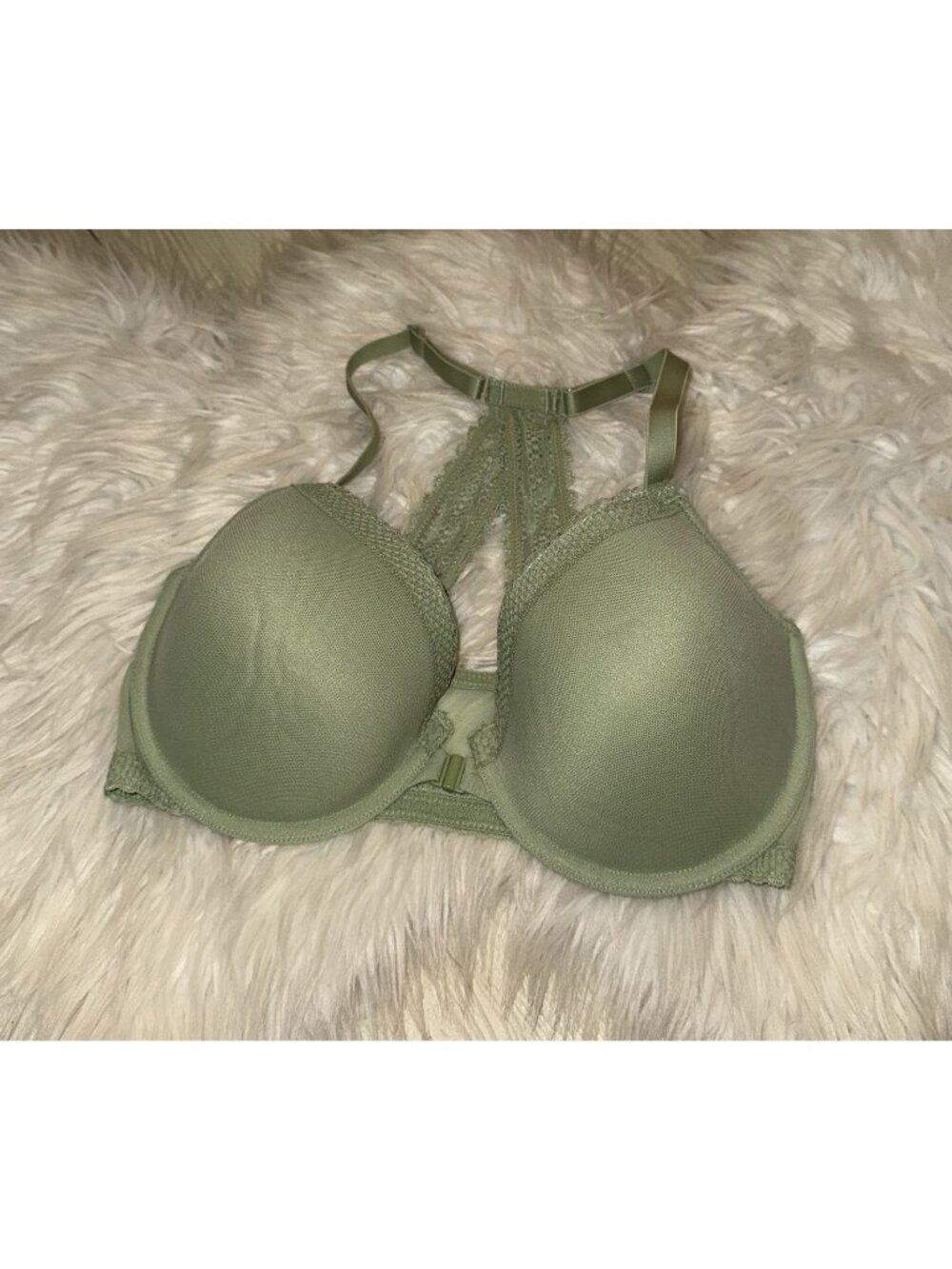 Auden The Ace Demi Lined Front Close Bra Racerback Underwire Womens 34DD Green